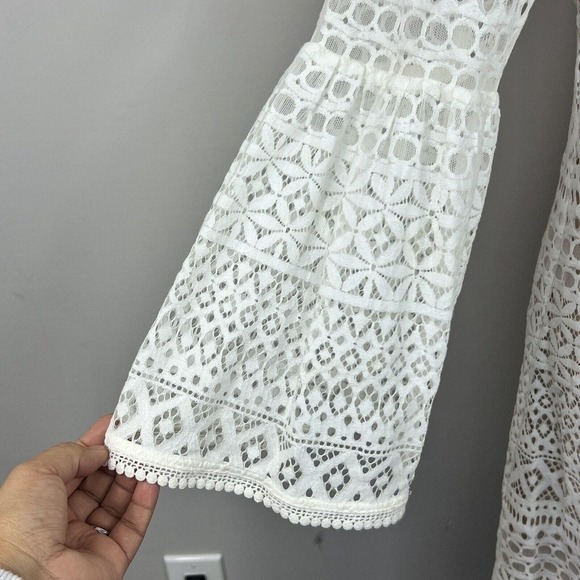 Eliza J Ivory Cream Lace Overlay Sheath Dress Size 8 Bell Sleeves - Picture 6 of 14